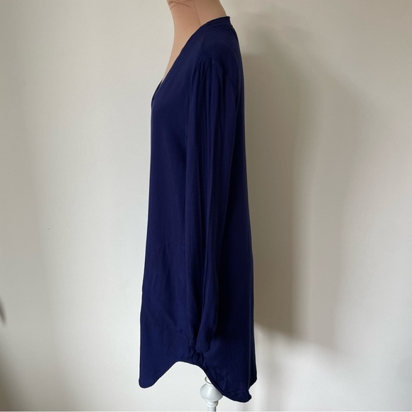 Anthropologie Cloth Stone Blue Rayon Long Sleeve V-Neck Soft Tunic Dress EUC XS - Picture 2 of 10